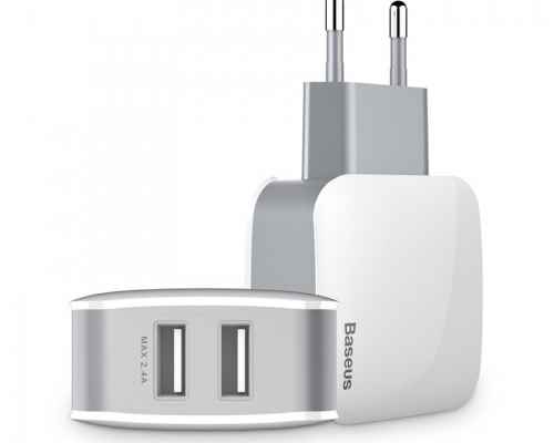 BASEUS 12W HIGH SPEED DUAL USB PORTS CHARGER FOR PHONES TABLET